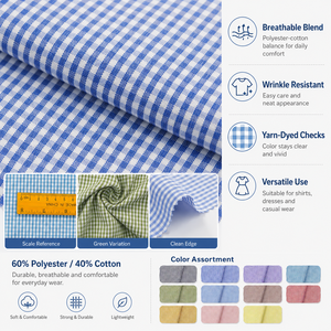Tissu Gingham Léger et Respirant pour l'Été, 60% Polyester 40% Coton, Tissu à Carreaux Teint en Fil pour Coiffes et Chemises - Product Image 5