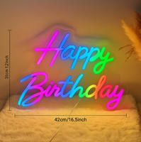 Enseigne néon LED RGB Joyeux Anniversaire avec panneau arrière en acrylique, décor mural dimmable pour fête, maison, mariage, événement, décoration de fond