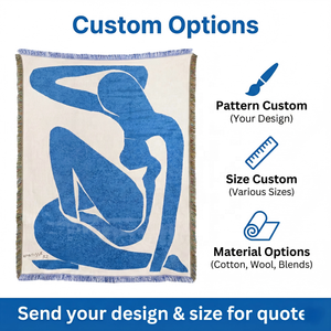 Coperta Decorativa Jacquard con Motivo Astratto Musa Blu, Pesante, Multiuso, Arredamento Moderno, Dimensioni e Logo Personalizzabili - Product Image 4