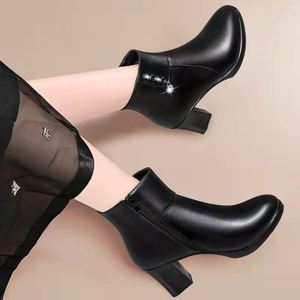 New Fashion Ankle Boots Side Zipper High Heel Short Boots Warm Women's Leather Boots - Product Image 2