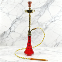 Chicha en métal doré et argenté sculpté - Base en verre multicolore et tuyau rayé pour salon haut de gamme