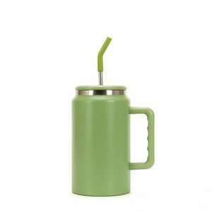 50oz 304 Stainless Steel Double-Walled 50oz Insulated <b>Cup</b>, <b>Large</b> Capacity Creative Car Tumbler <b>Cup</b> Mug with Handle and Straw - Product Image 3