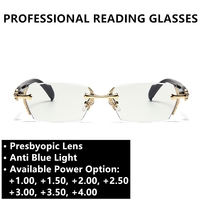 Lunettes de lecture sans monture pour hommes Argent Or Floral Rectangle Optique 2025 Anti-lumière bleue Presbytie + 2.00 + 2.50 Homme Femme