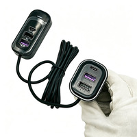 Cargador de Coche de Carga Rápida de 66 W con Cable de Extensión, Enchufe USB Tipo C Múltiple, Adaptador de Cargador de Teléfono para Asiento Trasero de Vehículo