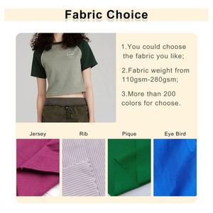 OEM T-shirt personnalisé à blocs de couleurs, sérigraphie en coton à manches courtes, t-shirt d'été décontracté, deux tons, haut court pour femmes, vente en gros - Product Image 2