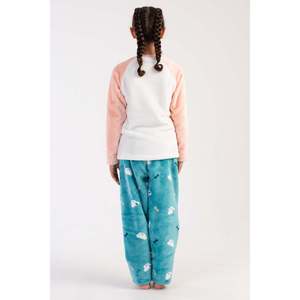 Ensemble pyjama raglan à manches longues pour filles, col doux, design uni, idéal printemps-automne, pour les fêtes, tailles 7-8 ans / 13-14 ans - Product Image 1