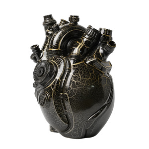 Jarrón de Resina con Diseño de Corazón Mecánico, Color Negro y Dorado Agrietado, Decoración Industrial para el Hogar, Regalo para el Día de San Valentín - Product Image 2