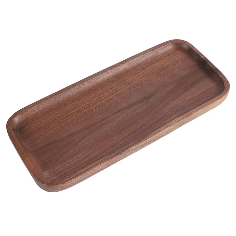 Custom Round Square Rectangle Bamboo Pallet Anti-slip Coating Walnut Wooden Serving Tray for Food Kitchen Hotel Restaurant