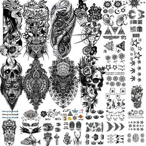 48 hojas <span class=keywords><strong>de</strong></span> pegatinas <span class=keywords><strong>de</strong></span> tatuajes temporales impermeables calavera <span class=keywords><strong>Lobo</strong></span> estrellas flores tatuajes pegatina para hombres, mujeres, niños, adultos - Product Image 1