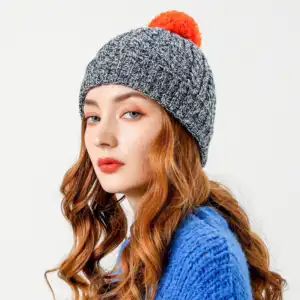 Custom Fashion Kids Cable Knitted Hat Pompom Beanie Hat Black Beanie Hats
