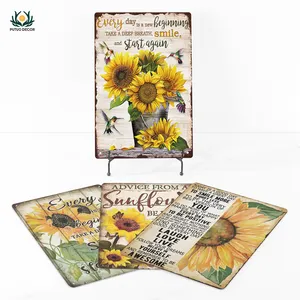 Putuo Decor Positive Vibes Tournesol Vintage Étain Métal Signe Rétro Métal Art Plaque Inspiré Cadeau Décor À La Maison