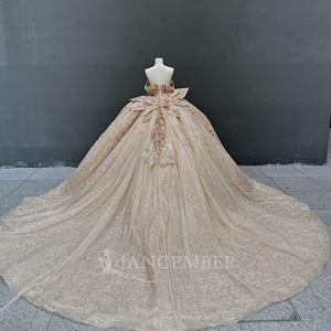 Vestido de Fiesta de Quinceañera Color Dorado Brillante, Vestido de Baile con Apliques de Encaje y Cuentas, Corsé Mexicano, Lentejuelas para Quinceañera, LSMC58 - Product Image 4