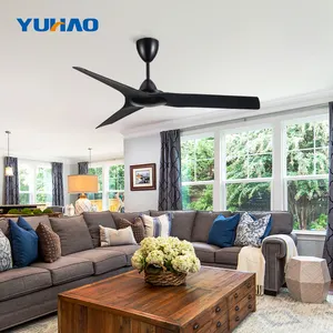 Nordic Modern 52 Inch Black Abs 3 Blade Electric Ac Remote Control Waterproof Ip44 Outdoor Ceiling Fan