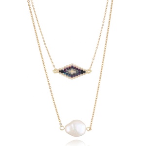 Collier unisexe à double rangée de style bohème avec <span class=keywords><strong>pendentif</strong></span> tendance avec perles de rocaille <span class=keywords><strong>Miyuki</strong></span> et chaîne de bracelet en perles de perles naturelles - Product Image 1