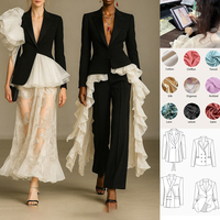 OEM ODM Fabrik Europäisch-Amerikanisches Langes Kleid Damen Langarm Rüschen Unregelmäßig Elegantes Party Langes Blazer-Kleid