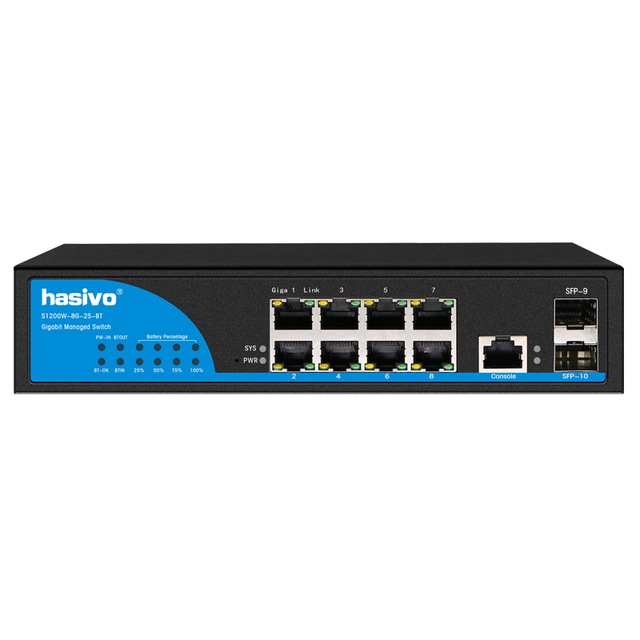 8 Port Managed UPS Switch with 2 Gigabit SFP  Charging Discharging Switch 12V/24V Solar Panel Input