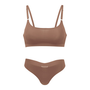 Conjunto de lencería diaria sin costuras, fino, de talla grande, con sujetador sin aros en forma de T, realce push-up, diseño tejido transpirable y corte alto. - Product Image 2