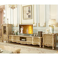 Meuble TV de style européen en bois massif, couleur champagne doré, luxueux, meuble bas, ensemble de rangement avec table basse néoclassique américaine