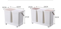 Poubelle de cuisine à roulettes 3-en-1 en plastique à double bac avec couvercle, séparation sec/humide et bac de rangement