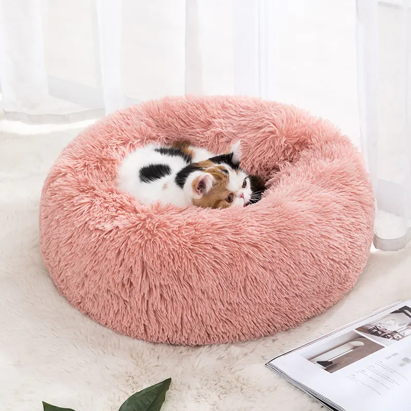 Luxury Plush Soft Calming Donut Dog Bed Washable Extra large Dog Sofa Cat Round Pet Beds