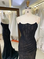 Robes de bal sirène de luxe en satin et cristal, ornées de perles, col en V, élégantes, noires, pour soirée formelle, avec traîne, vente en gros