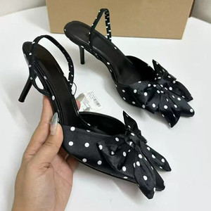 Escarpins et sandales à bout pointu avec nœud découpé pour femme, chaussures à talons sexy à pois tendance pour femme - Product Image 2