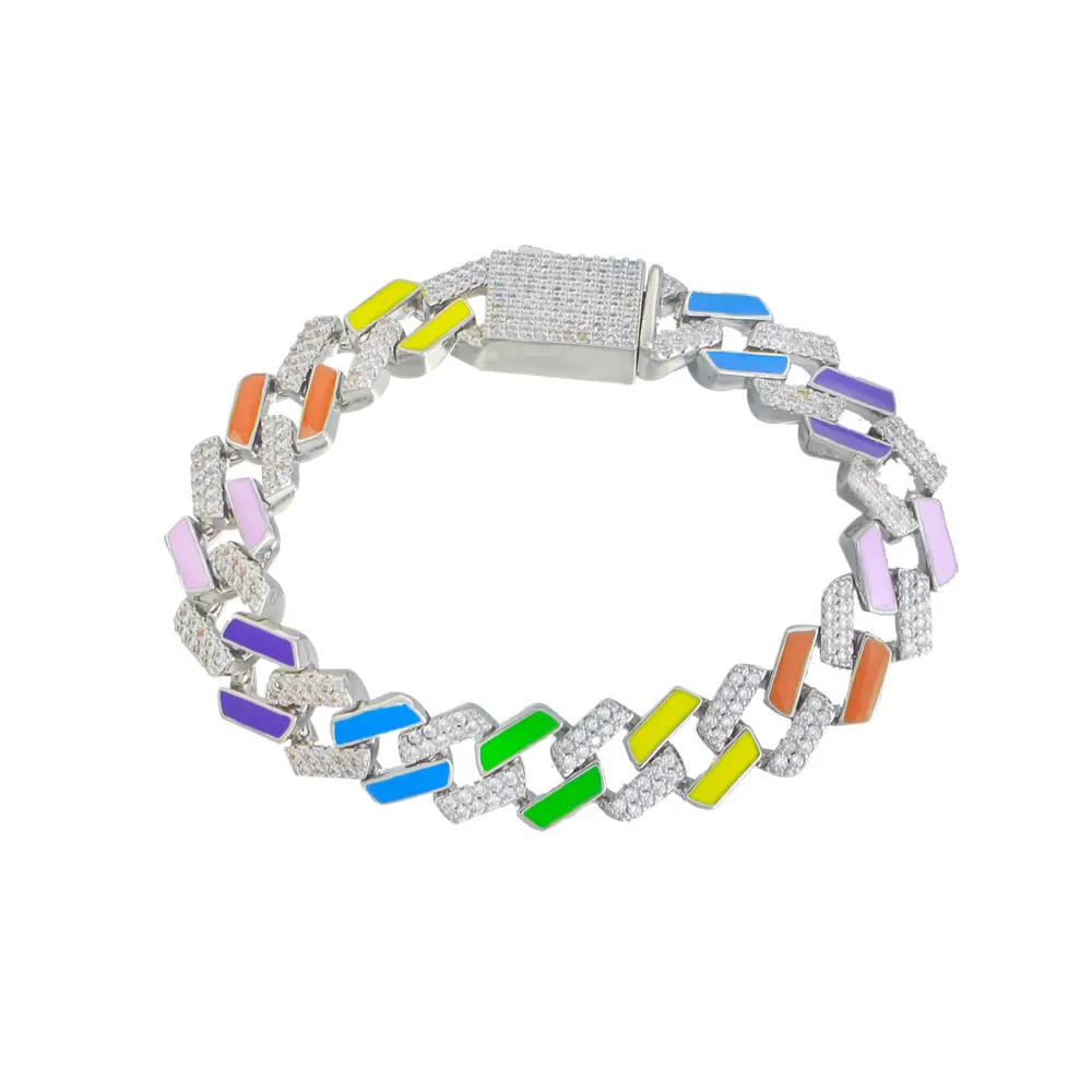 High Polish Micro Inlay Colorful Zircon Waterproof Cuban Chain Seven colors Bracelet Flat Figaro Chain Bracelet For Man Women