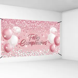 180*110cm 핑크 황금 생일 축하 배경 배너 깃발 벽 표시 소년 소녀 성인 생일 장식 파티 이벤트 공급
