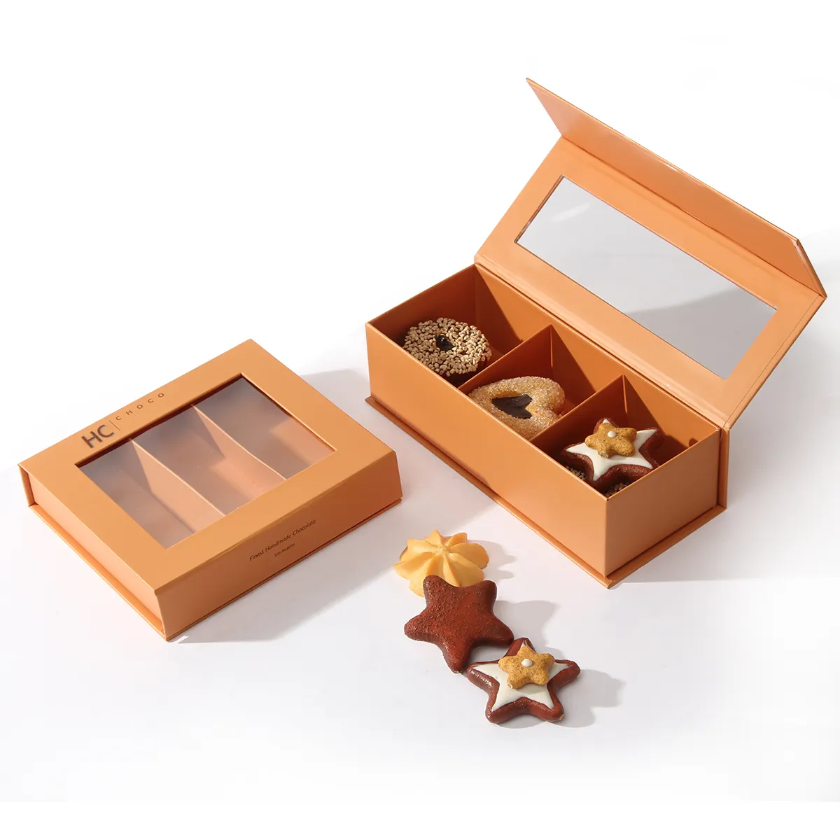 पुनर्चक्रण योग्य अनुकूलित कॉपर गोल्ड उपहार बॉक्स ऑरेंज ट्रफल बिस्किट चॉकलेट पैकेजिंग चुंबकीय सक्शन बॉक्स