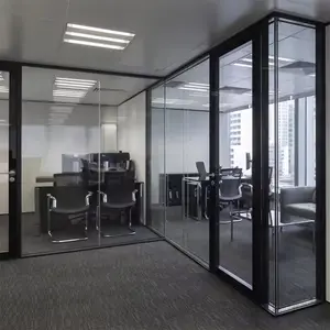 Pintu kamar tidur, Modern kaca tempered ganda warna hitam aluminium geser kantor rumah sederhana desain pintu interior modern