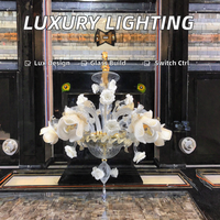 Lustre grande fleur de luxe doré en verre blanc de style moderne européen Offre Spéciale lampes suspendues en verre de Murano