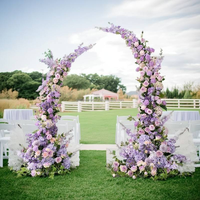 Décoration florale artificielle pour allée de mariage en extérieur, violet et blanc, pour fond de scène, guirlande de rangée et d'arche