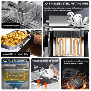 <span class=keywords><strong>Friteuse</strong></span> électrique commerciale grande capacité à <span class=keywords><strong>double</strong></span> cylindre pour poulet frit et pâtes, à température constante - Product Image 4