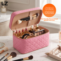 Trousse de Toilette Matelassée en Cuir Véritable LZ Manufacturer pour Femme avec Étiquette de Bagage – Organisateur de Maquillage et de Voyage
