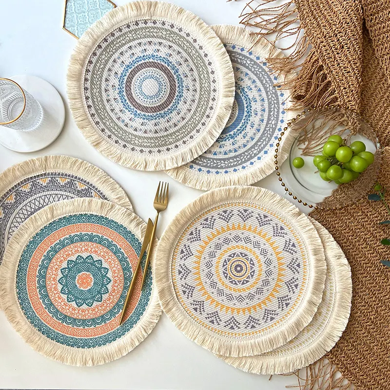 Handmade Vòng Macrame Bông Dệt Boho Placemat Bán Buôn, Trang Trại Hiện Đại Fringe Placemats Cho Bàn Ăn