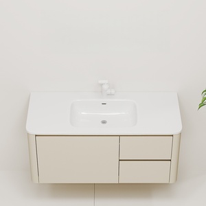 Meuble de salle de bain simple, résistant à l'humidité, lavabo en céramique intégré, meuble-lavabo avec miroir - Product Image 3