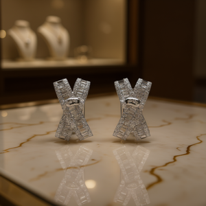 Orecchini in Oro Bianco con Diamanti Taglio Baguette Colore D Naturali di Lusso per Uso Quotidiano Femminile - Product Image 2