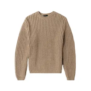 Kai Qi clothing new brown men bulky pearl ribbed round neck sweater knitted heavy sweater men thick fashion sweater