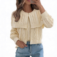 Cardigan en maille torsadée à col rond pour femme, deux pièces, à manches longues, bouton unique, décontracté, collection automne-hiver, marque privée