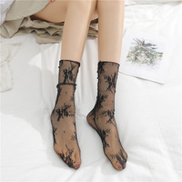 Chaussettes ultra fines en dentelle transparente pour femmes, respirantes, ajourées, noires et blanches, pour l'été
