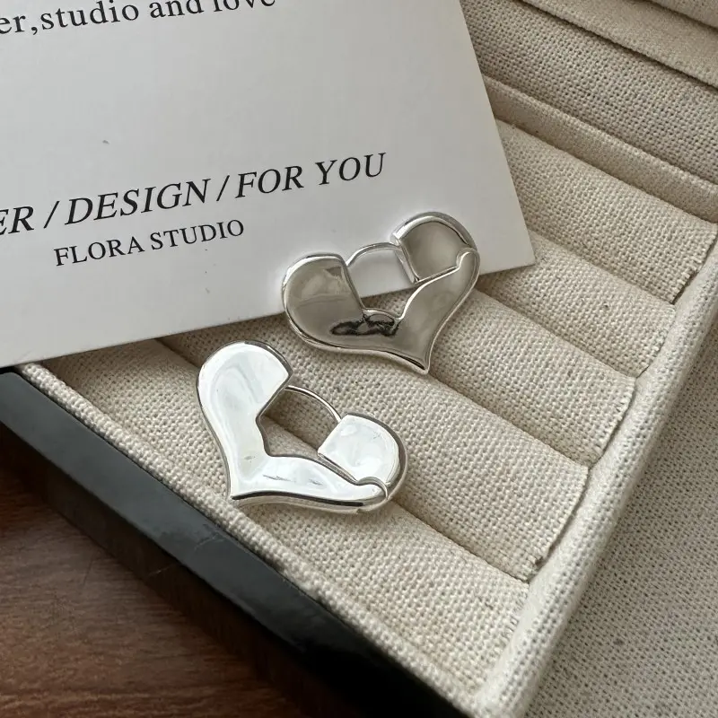 S925 Sterling Silver Original Love Heart Earrings Korean Fashion Ear Jewelry