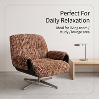 Fauteuil pivotant moderne en tissu marron capitonné avec structure en contreplaqué courbé et base métallique pour la maison ou le bureau
