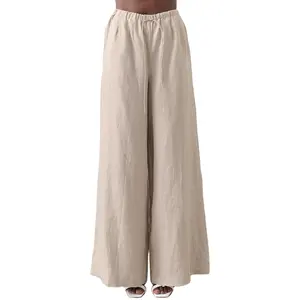 Fashion Spring&Summer High Elastic Waist Loose Fit Straight Casual Women's Linen Palazo Pants