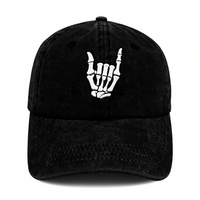 Casquette de baseball unisexe en polyester, brodée main motif squelette délavé, visière plate réglable, style snapback, pour occasions décontractées et fêtes