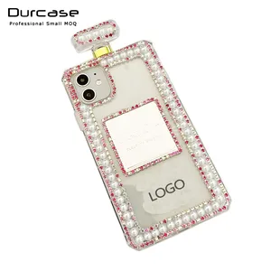 Mode Meisjes Bling Glanzende Diamant Kristal Merk Telefoon Hoesje Voor Iphone 14 14pro 14Promax Parfum Flesjes Hoesjes