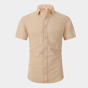 Chemise décontractée à manches courtes pour homme, couleur unie, col rabattu, tissu popeline respirant, vêtements d'été - Product Image 1