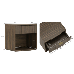Walnut Nightstand With Drawer And Open <b>Shelf</b> Storage <b>Unit</b> - Product Image 3