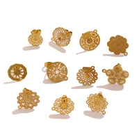 Base de boucles d'oreilles rondes en filigrane, plaqué or 18 carats, en acier inoxydable, connecteurs creux en dentelle pour la fabrication de bijoux DIY