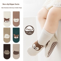 Chaussettes d'apprentissage de la marche mi-mollet pour bébé, déodorantes, sans coutures, épaissies, à motifs de dessins animés, pour garçons et filles, chaussettes d'intérieur
