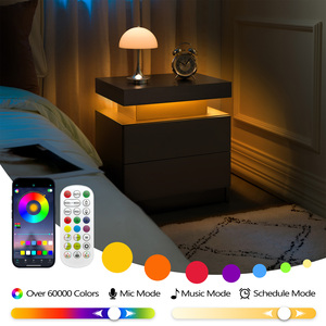 Nightstand LED Bedside Table Cabinet with 2 <b>Drawers</b> Modern <b>Storage</b> for Bedroom Black - Product Image 4